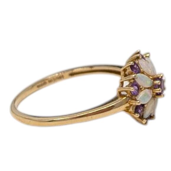 14K Yellow Gold Opal Amethyst Flower Cluster Ring  Size 8.5 2.49g Estate Jewelry - Picture 2 of 6